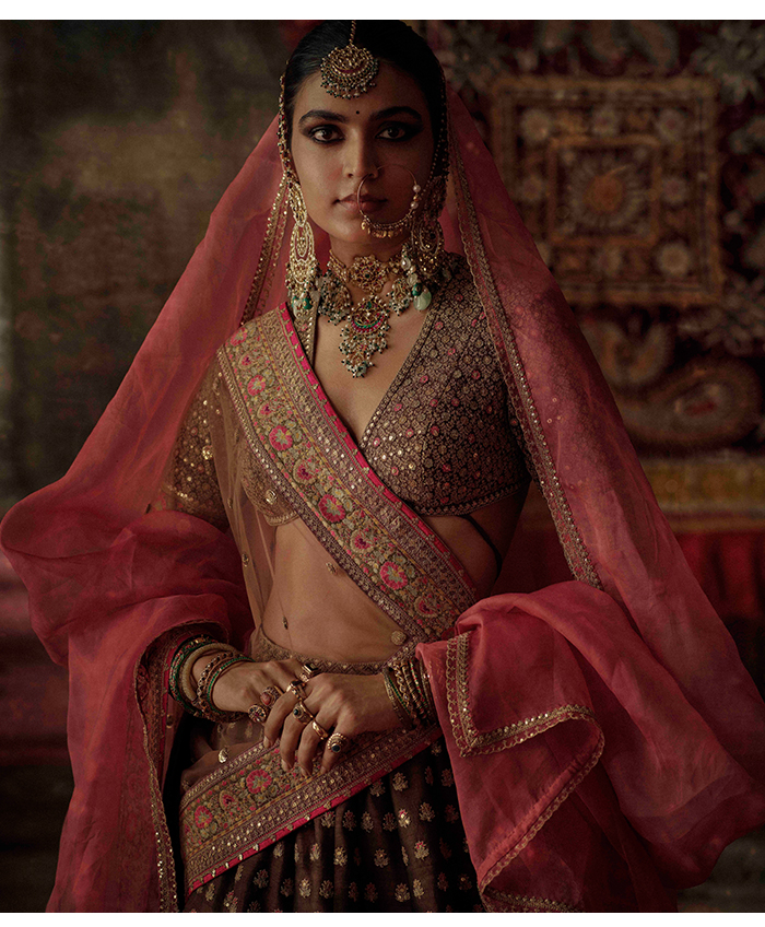 Sabyasachi inspired Red Bridal lehenga choli with soft net Dupatta | I –  Vara Vastram